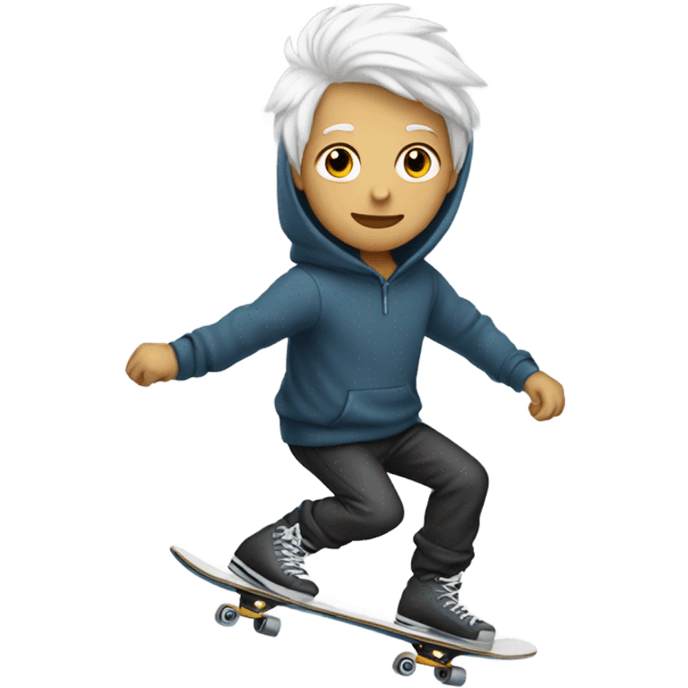 A boy white hair use hoodie and skate emoji