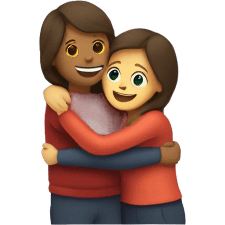 a woman and a man hug each other in colors with heart around them emoji