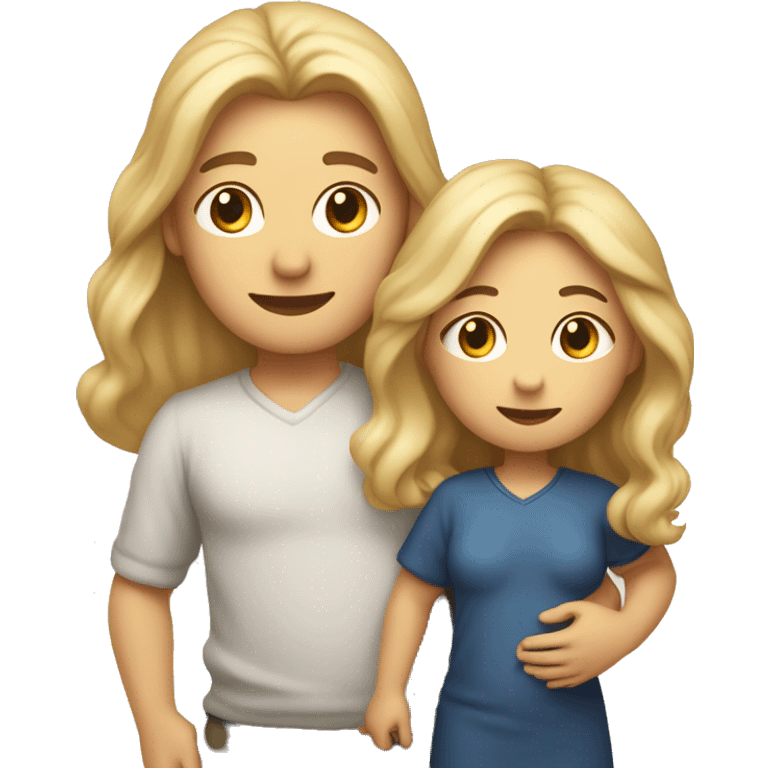 An emoji of a mother with long, flowing blonde hair standing confidently, next to her husband. In her arms, or in front of them, is a baby boy, representing a happy and loving family emoji