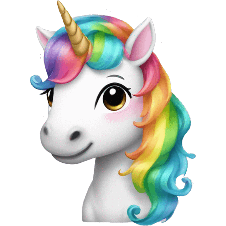 Cute baby unicorn with rainbow hair emoji