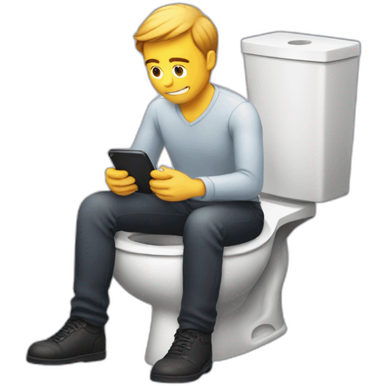 Man sitting on the toilette with smartphone emoji