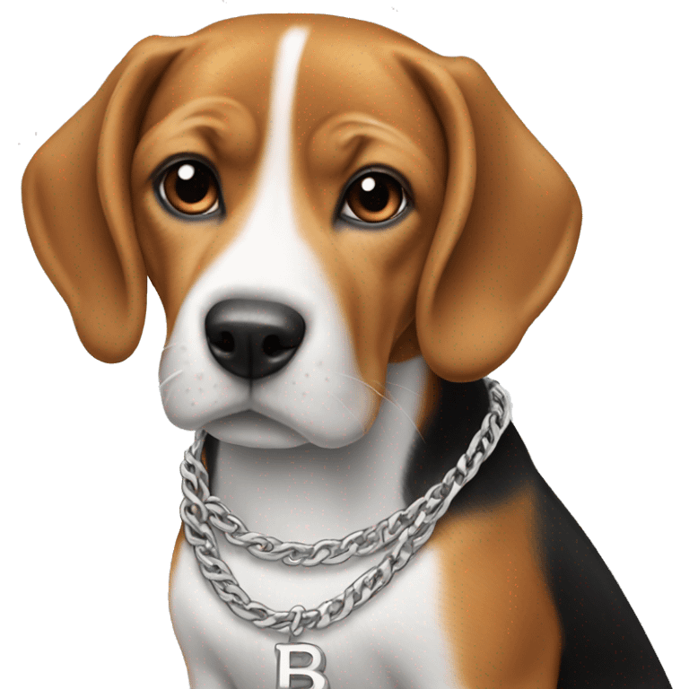 beagle wearing a silver chain with a B on it emoji