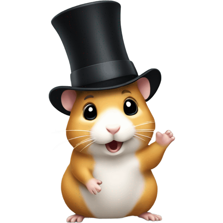 Waving hamster with a top hat. emoji