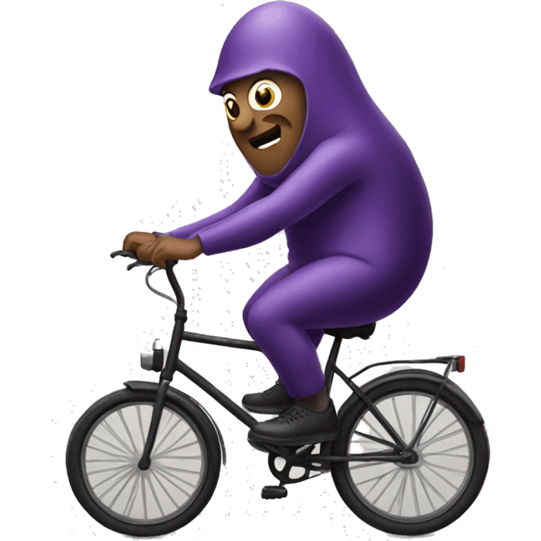 Man riding bicycle that looks like an eggplant emoji