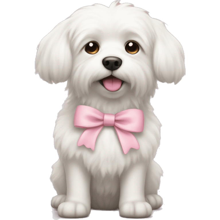 Fluffy white dog with pastel pink bow emoji