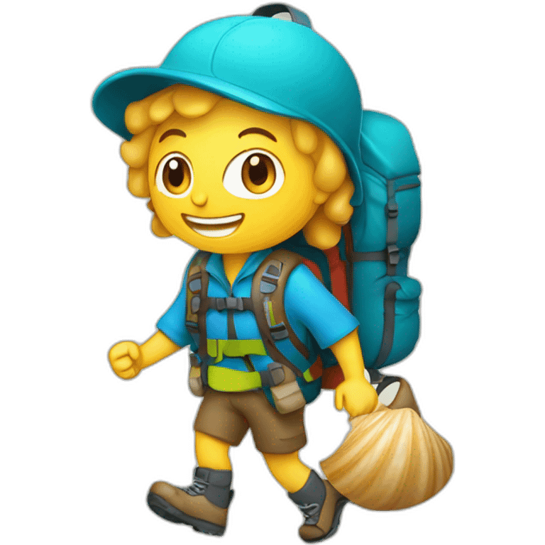 Hiker with scallop shell on bag emoji