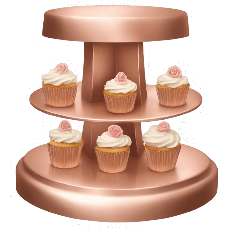 Realistic isolated empty rose gold cupcake stand. emoji