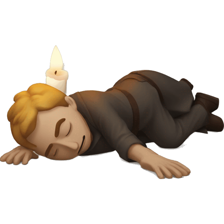 dead man lying on the floor with candle emoji