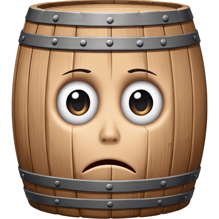 Wooden barrel with sad eyes , he is hopeless   emoji