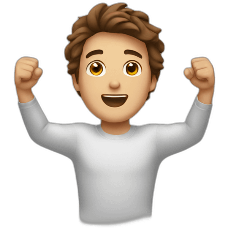 guy cheering with brown hair emoji