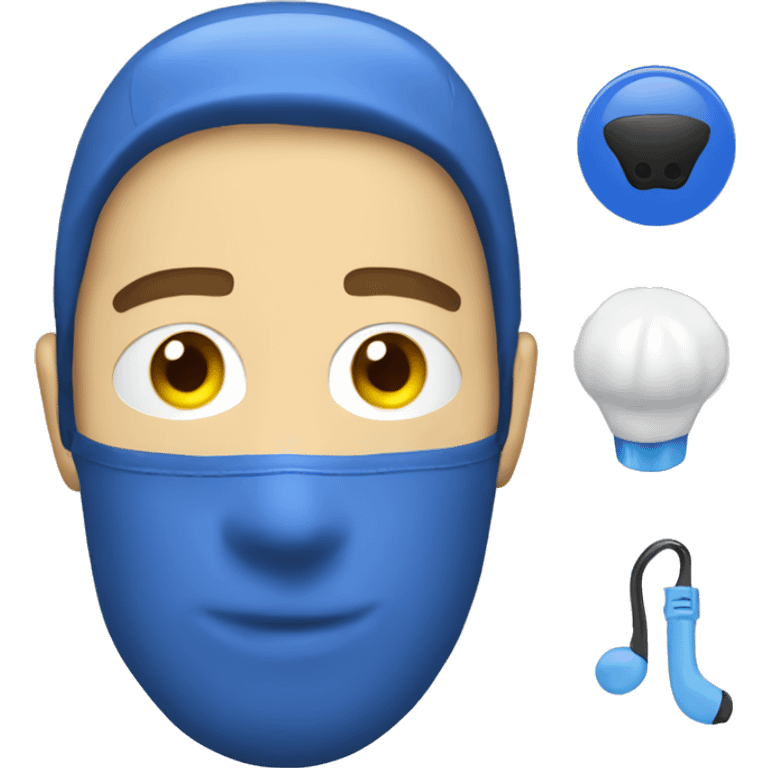 man wearing safety ski mask, helmet safety and earplug emoji