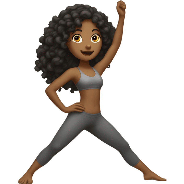 Tan girl curly black hair standing strait on one leg yoga pose emoji