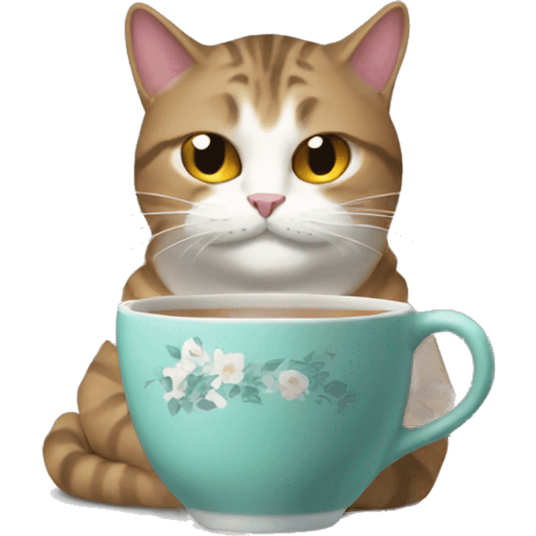 Judgmental cat sipping tea emoji