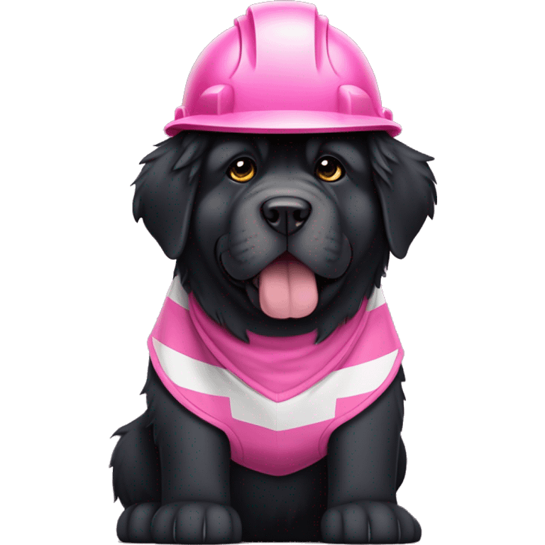 Black Tibetan Mastiff with pink and white striped hardhat doing construction that is sized 48x48 emoji