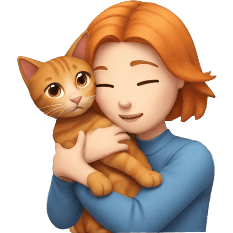 girl with bob hair hugging ginger cat emoji