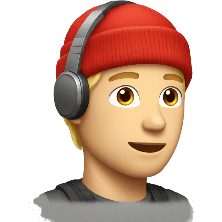 short hair blonde guy with red beanie and headphones on emoji