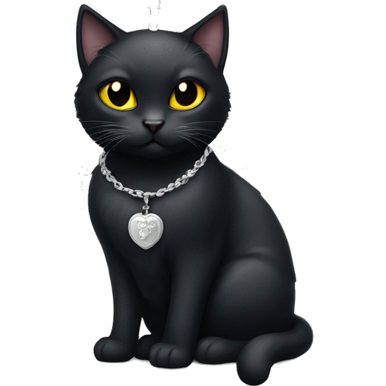 Black cat wearing a silver locket emoji