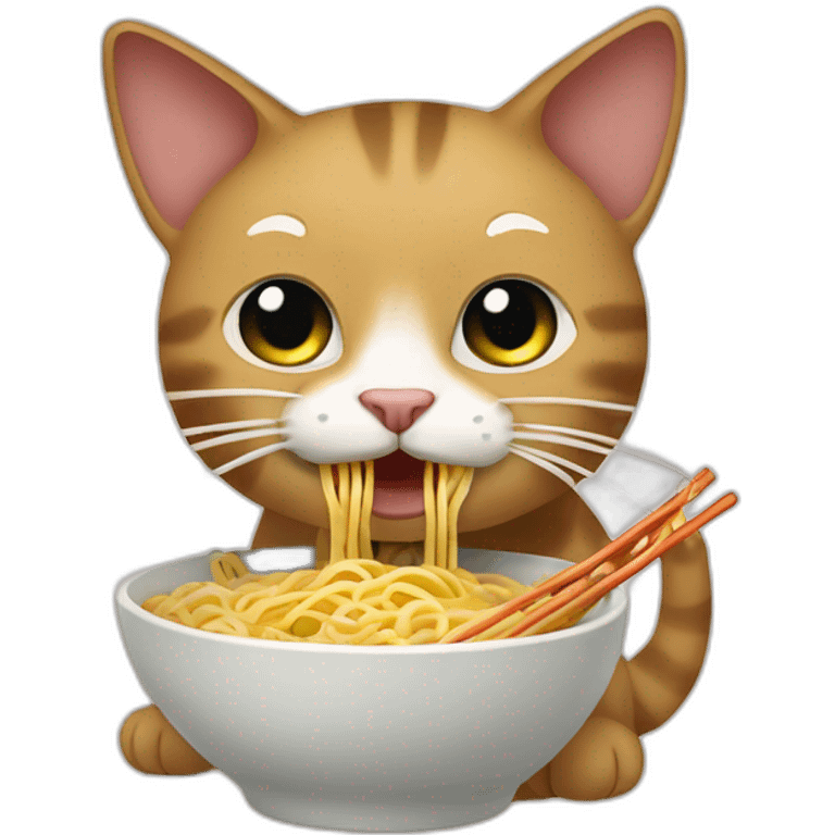 Anomated cat eating noodle emoji