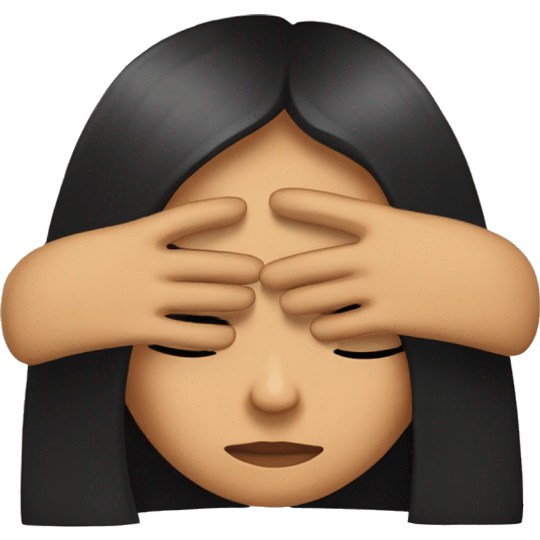 Tan girl with long black hair using her hands to cover her eyes emoji