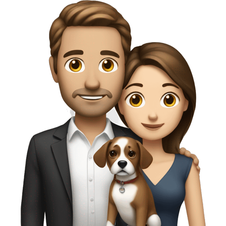 Brunette husband and wife with small white and brown dog emoji