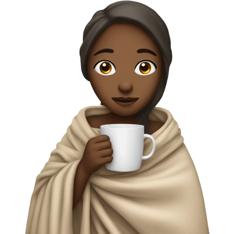 girl inside a blanket sipping coffee eyes open emoji