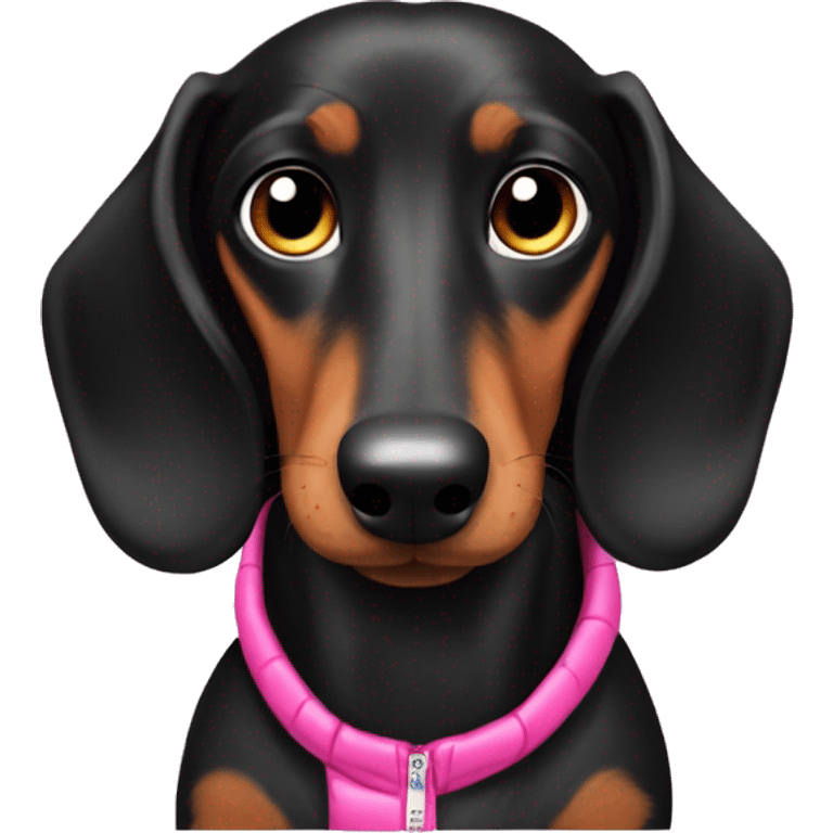 Black Dachshund with a pink puffer jacket  emoji