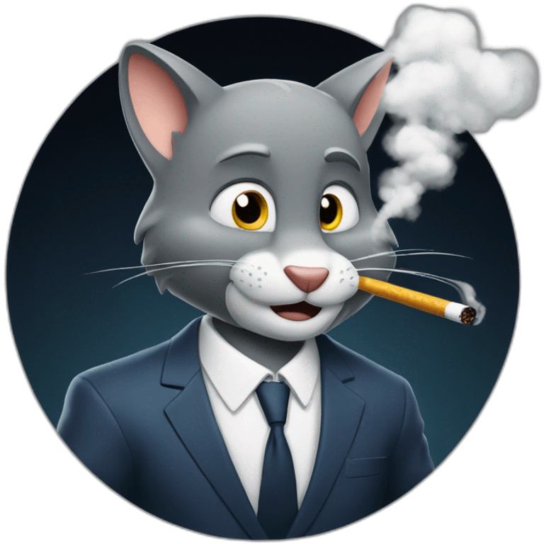 Tom from Tom and Jerry casually smoking a cigarette in a suit as a business man at night emoji