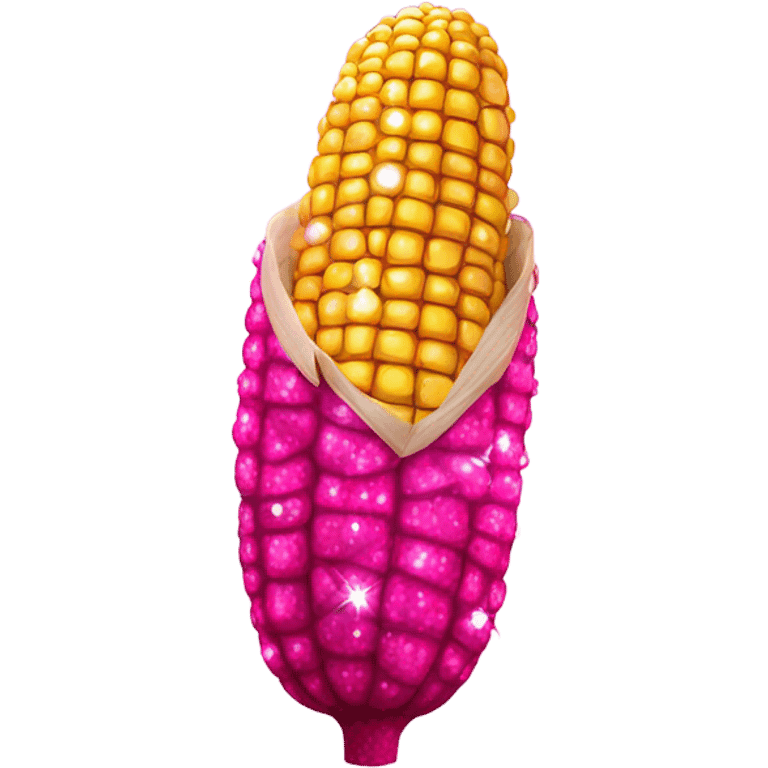 Hot pink corn on the Cobb with glitter  emoji