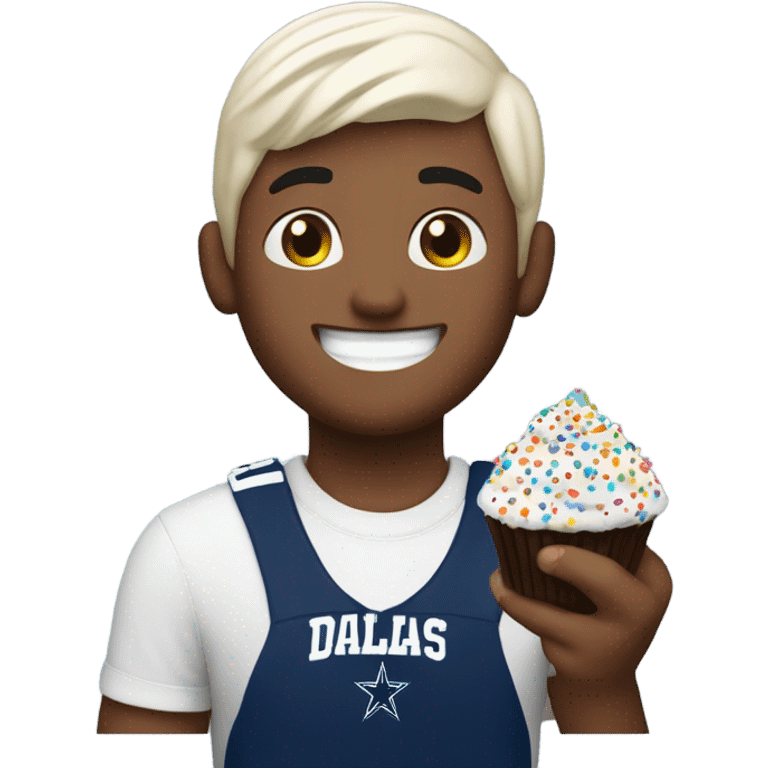 white short hair guy with a dallas cowboys hat enjoying a sprinkles cupcake  emoji