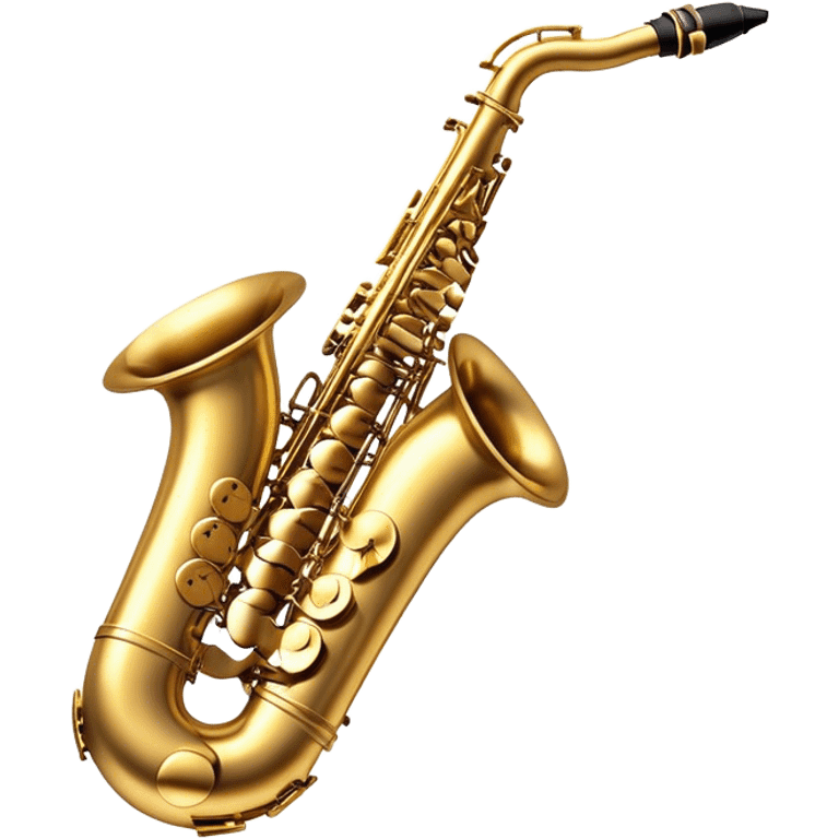 Cinematic Realistic Saxophone, smooth, curving brass body with a golden finish, soft reflections of warm light catching the details, a player’s fingers carefully pressing the keys, glowing with a jazzy, atmospheric charm. emoji