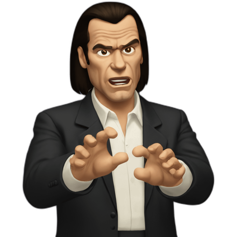 Vincent Vega from Pulp Fiction with the hands gesturing confusion emoji