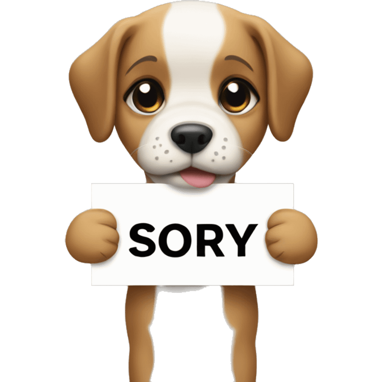 Puppy holding a sign that says sorry emoji