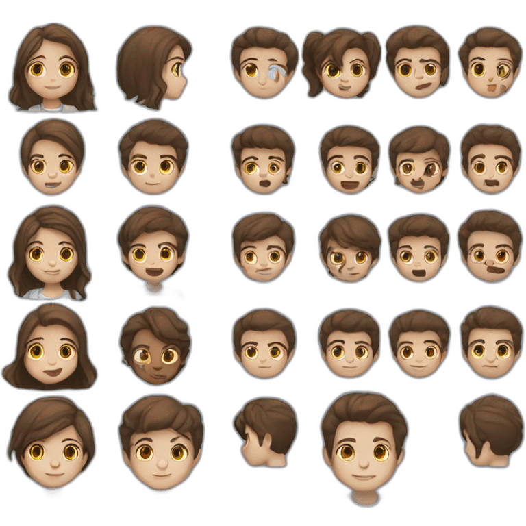 Girl with brown hair, brown eyes, white sweater and boy with dark hair, brown eyes, blue shirt emoji