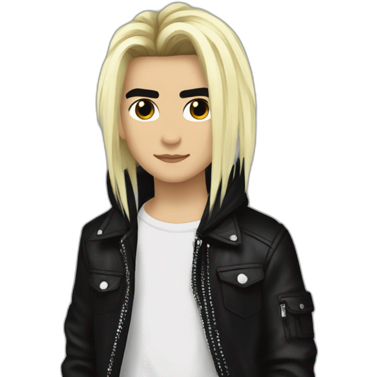 Bill Kaulitz black hair down with blonde highlights emo emoji