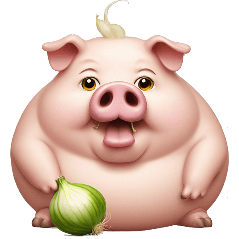 comically large fat pig eating an onion  emoji