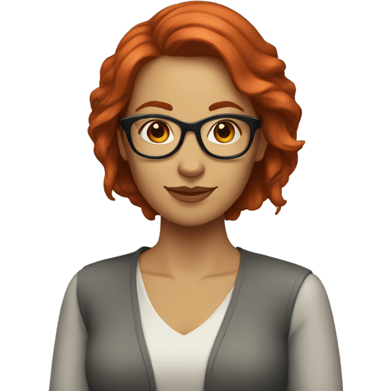 smart woman in glasses with medium red hair emoji