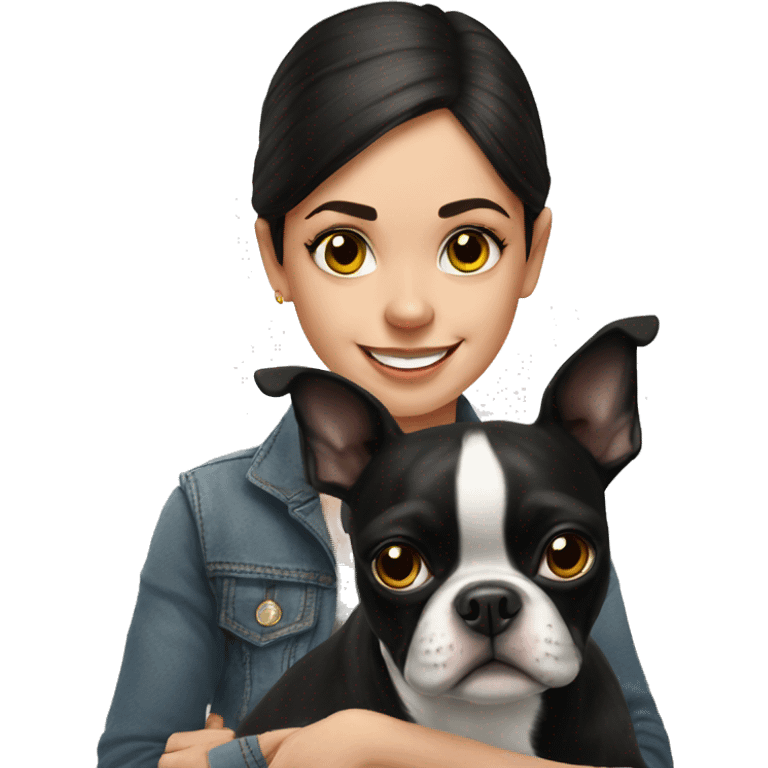 black boston terrier with girl emoji