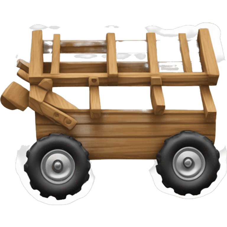 an all terrain vehicle with thread wheels but its a wooden wagon emoji