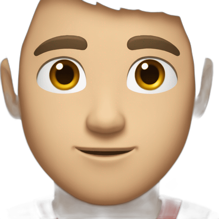 a white male teenager with very short dark hair and brown eyes in a red ferrari jersey emoji