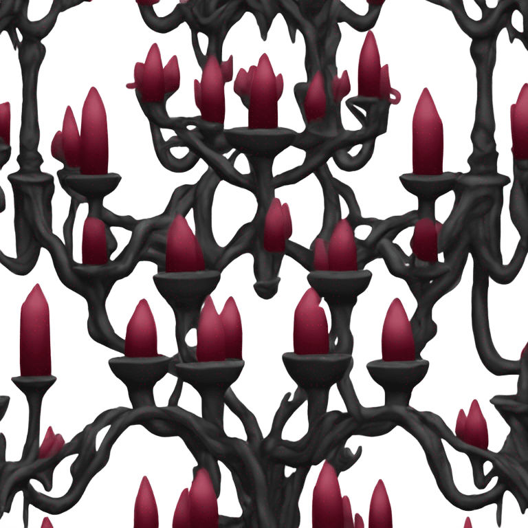 black seven-branched candelabrum with burgundy flames emoji