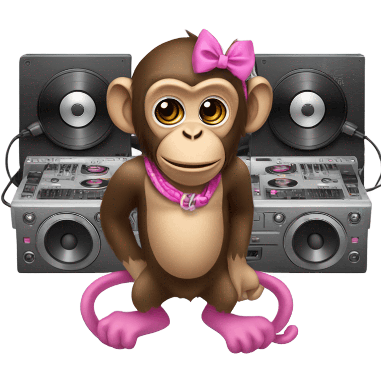 monkey with a pink bow as a dj emoji