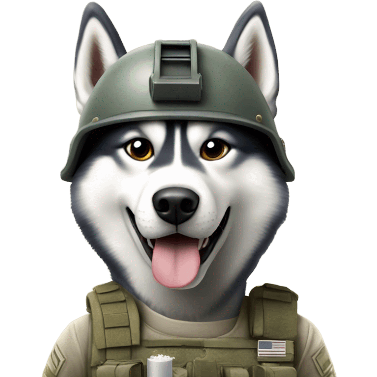 Husky wearing an army helmet smoking a pre roll emoji