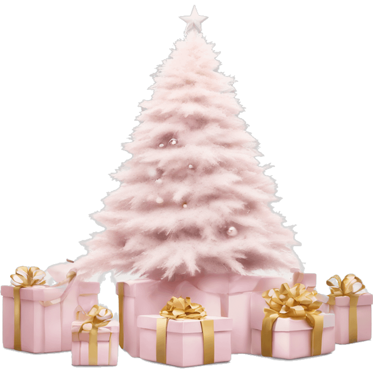 Light pink Christmas gifts under a white Christmas tree  emoji