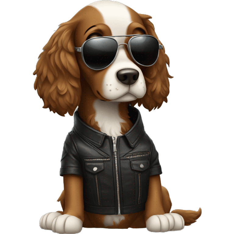 Spaniel wearing a leather jacket and aviator sunglasses emoji