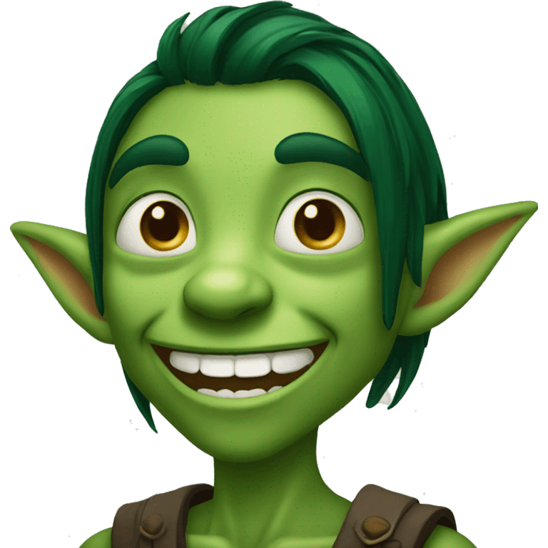 goblin dark long dark green hair big smile emoji