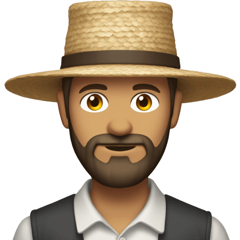 Amish man white with brown straw hat building a building with beard without a mustache with suspenders emoji