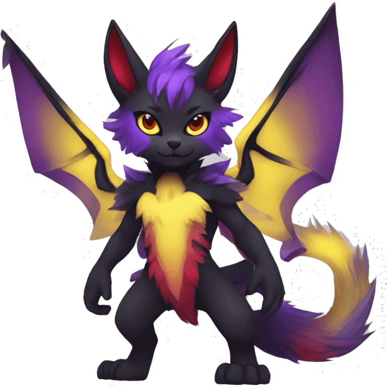 Anthro-Edgy-Cool-Black-Purple-Red-Yellow-Contrast-Colors-Fantasy-Fur-Sona-Chibi-Shiny-Fakémon-Hybrid full body emoji