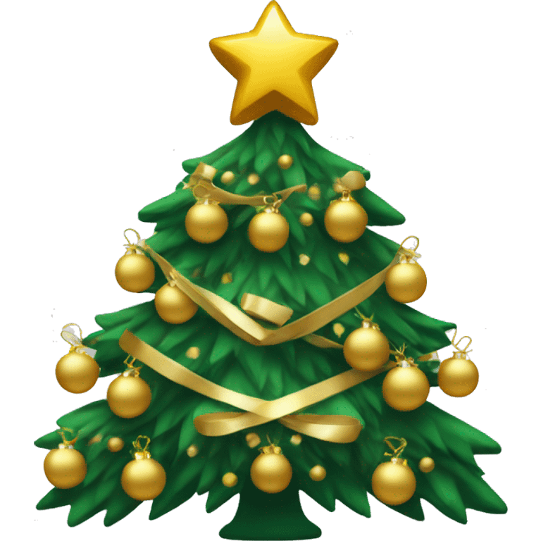 christmas  tree with gold decorations with a white bow on top emoji