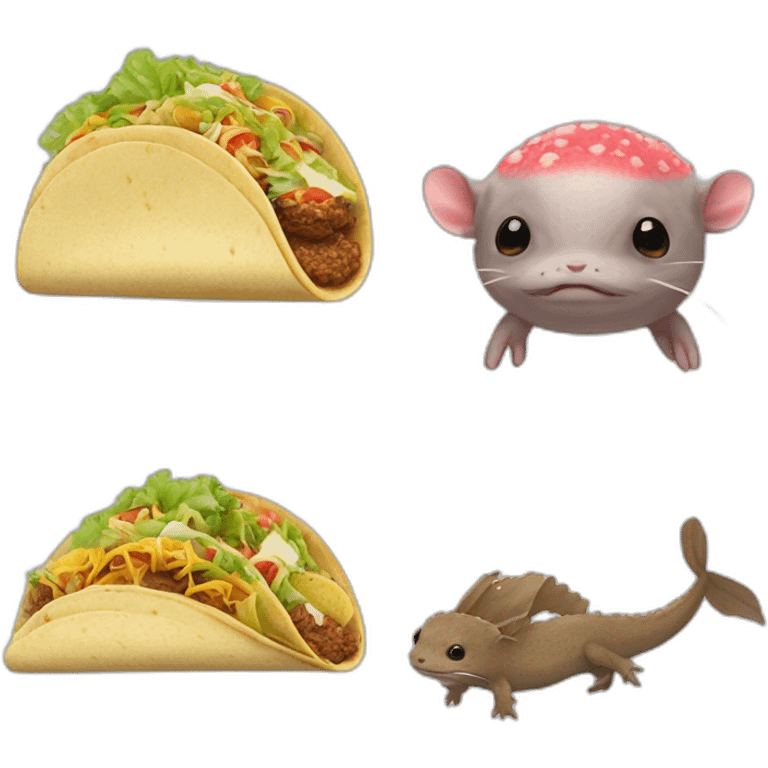 An axolotl on the head of an otter and a tacos emoji