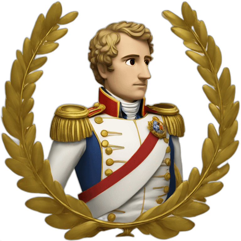 Laurel wreath on short hair serious napoleon bonaparte golden statue emoji